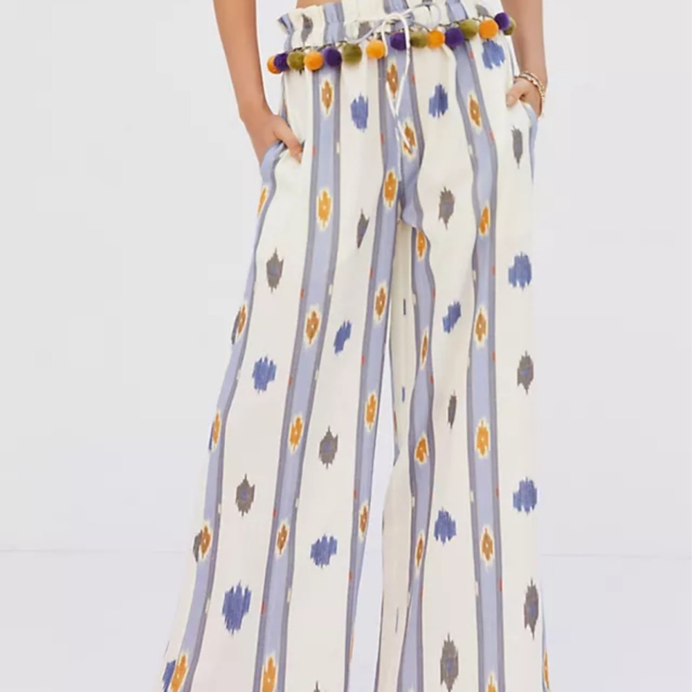 NWT Ollari Anthropologie Pom Pom Boho Wide Leg Pants XS